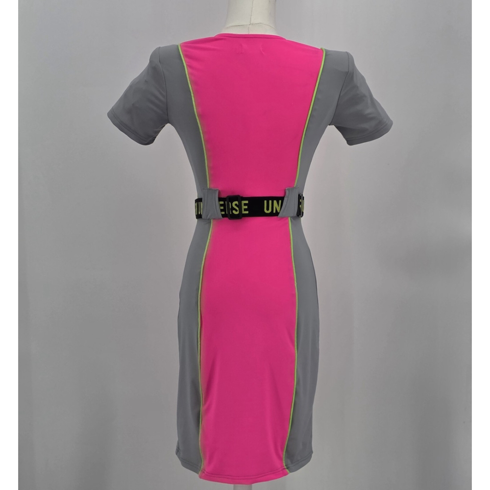 Rave Unicorn Universe Bodycon Dress Womens S Neon Pink Gray Belt Bag Festival - Picture 2 of 12